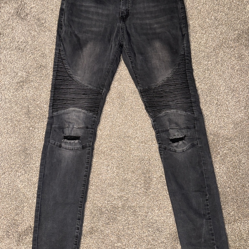 Balmain Distressed Black Skinny Jeans for Men